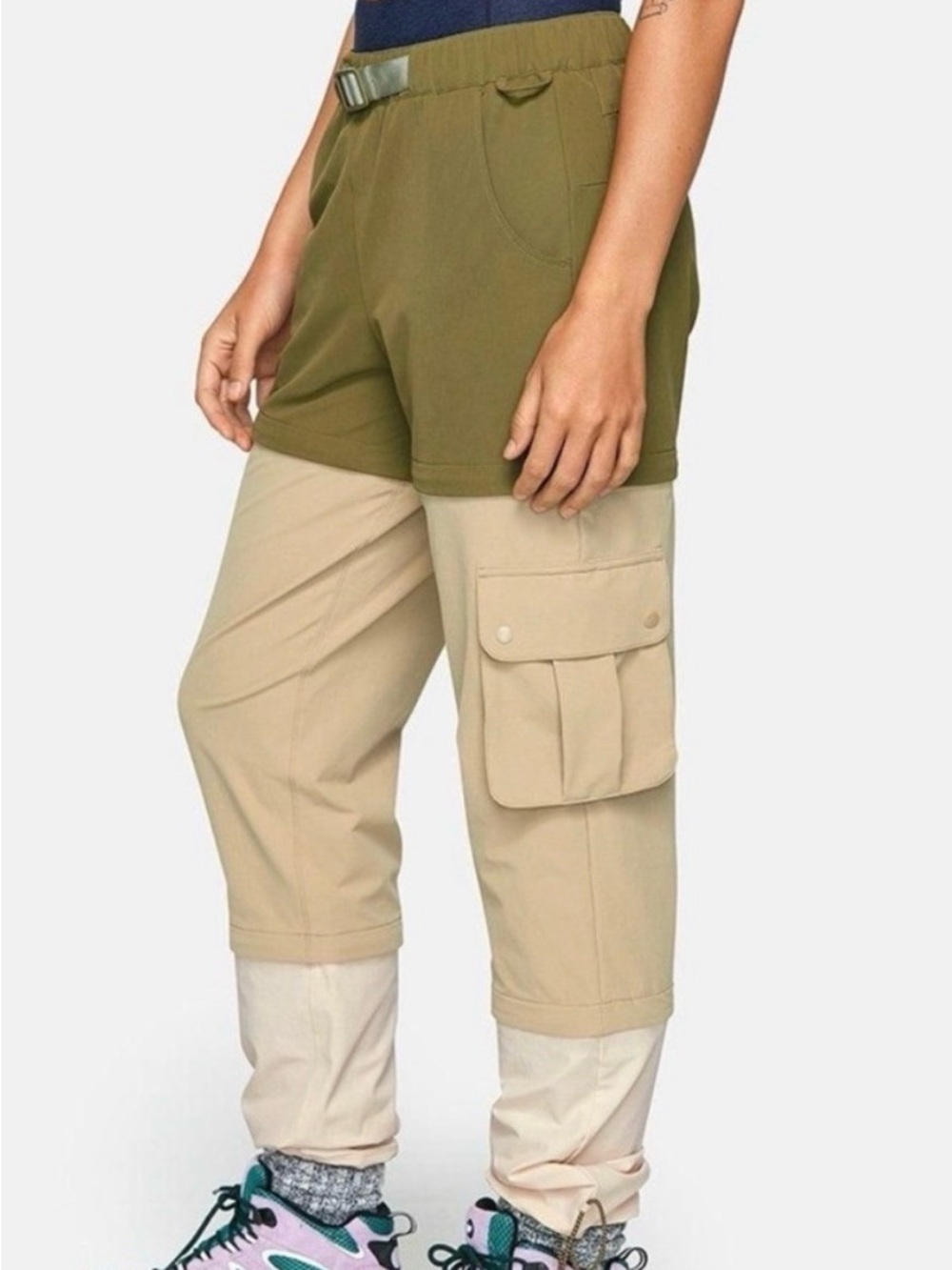 Outdoor Voices Women’s RecTrek Zip-Off Pants *missing belt | Green Colorblock S